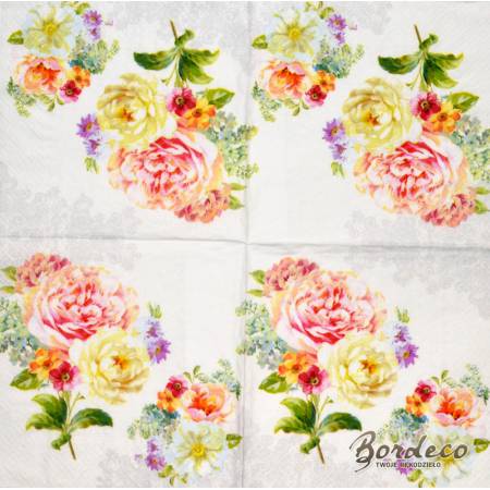 Serwetka do decoupage NUOVA R2S romantyczne bukiety 33x33cm